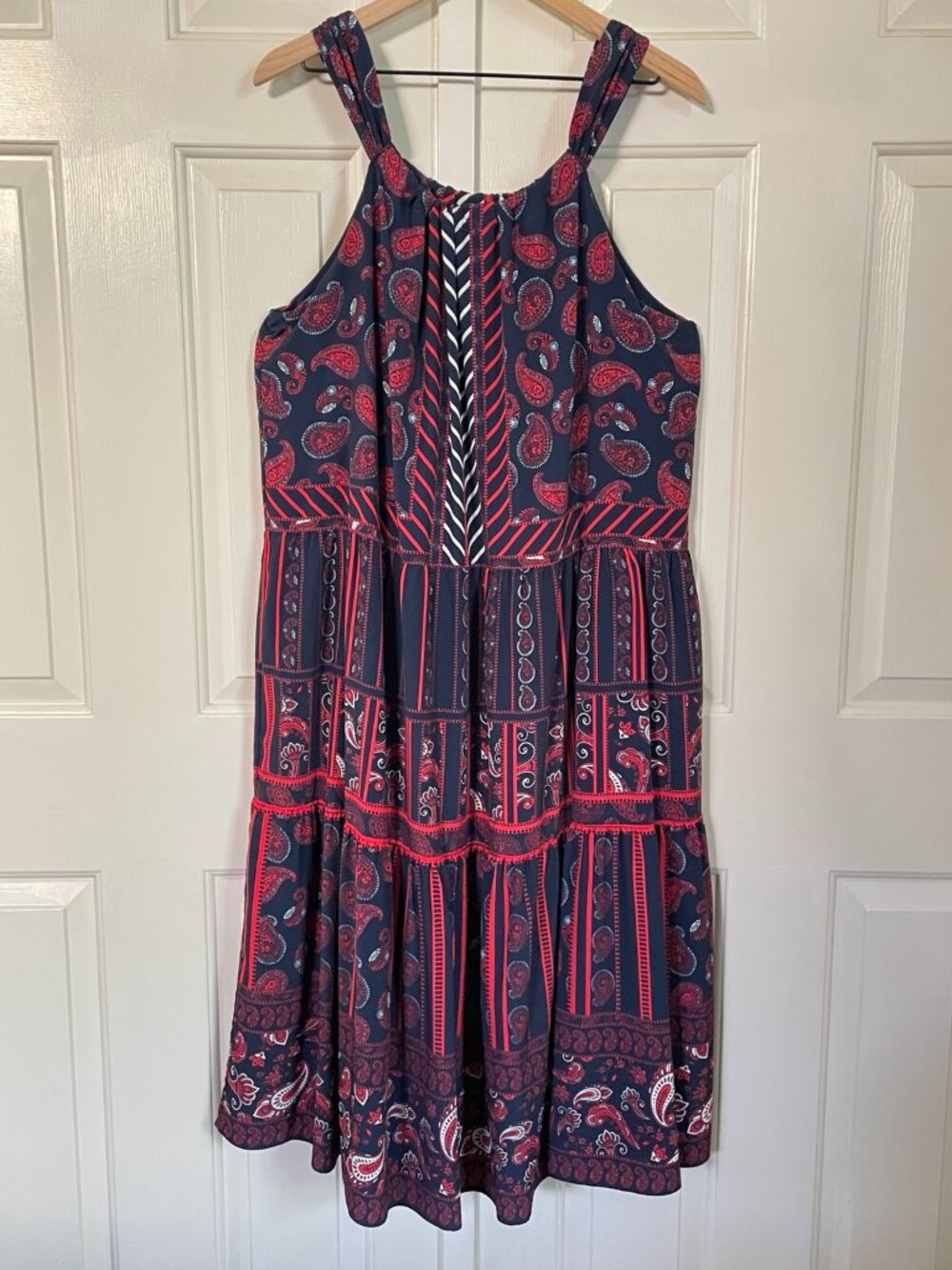 Gibson & Latimer Paisley Border Print Tiered Maxi Dress L Lined